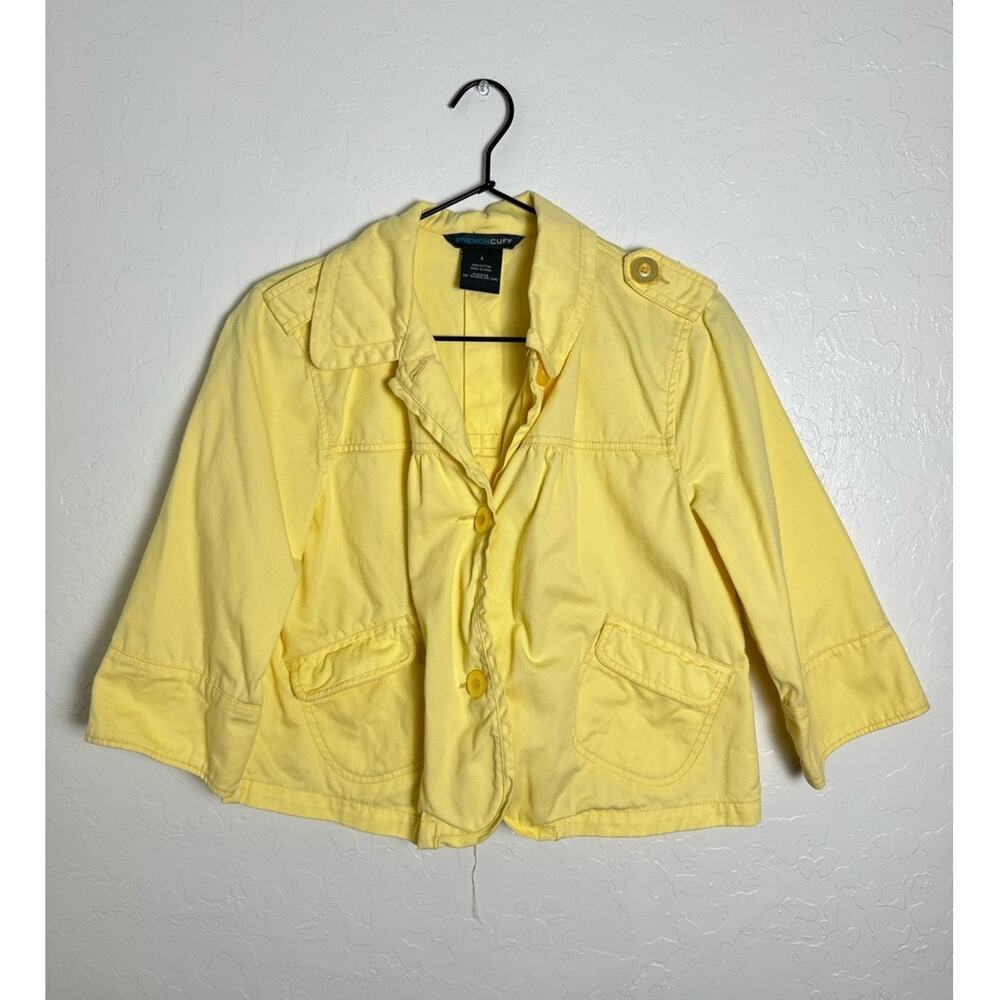 French Cuff Vintage Pastel Yellow Cotton Three Quarter Sleeve Cropped Jacket